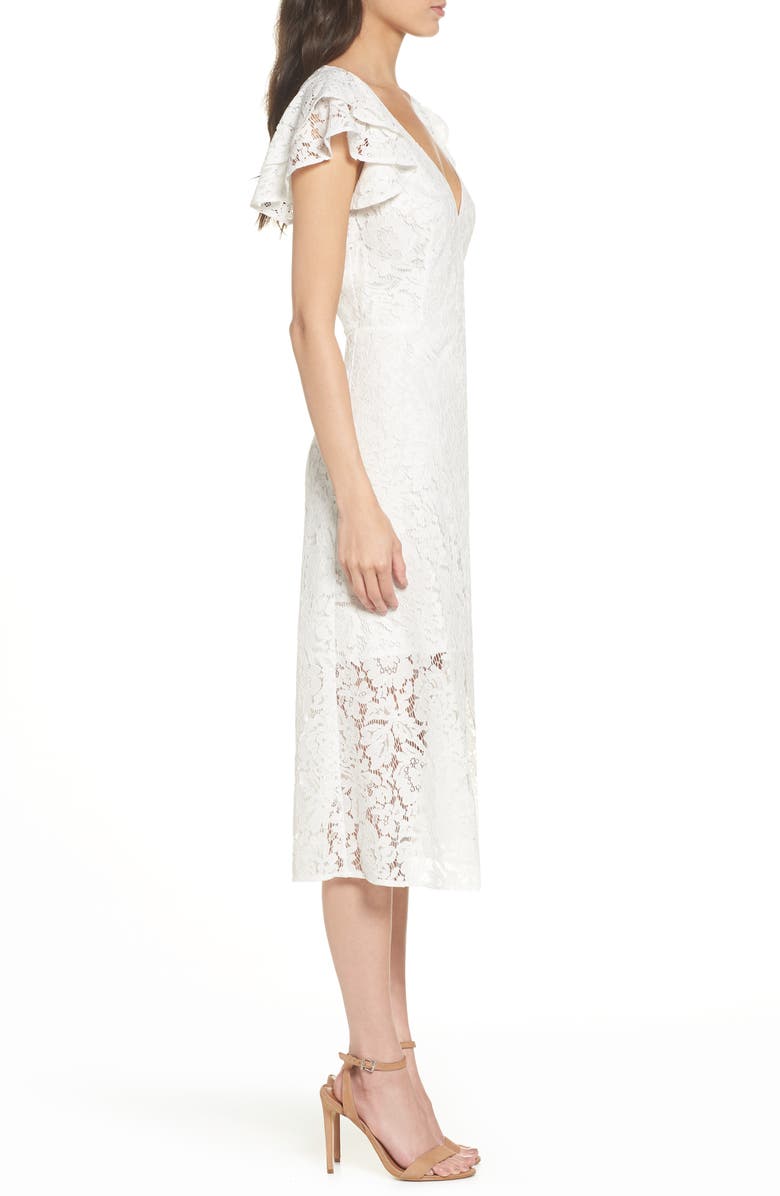 Ali & Jay Ruffle Sleeve Wrap Lace Midi Dress, Alternate, color, 