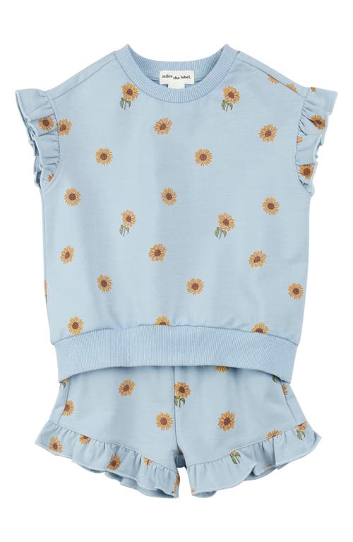 Shop Miles The Label Sunflower Print Sweatshirt & Shorts Set In Light Blue