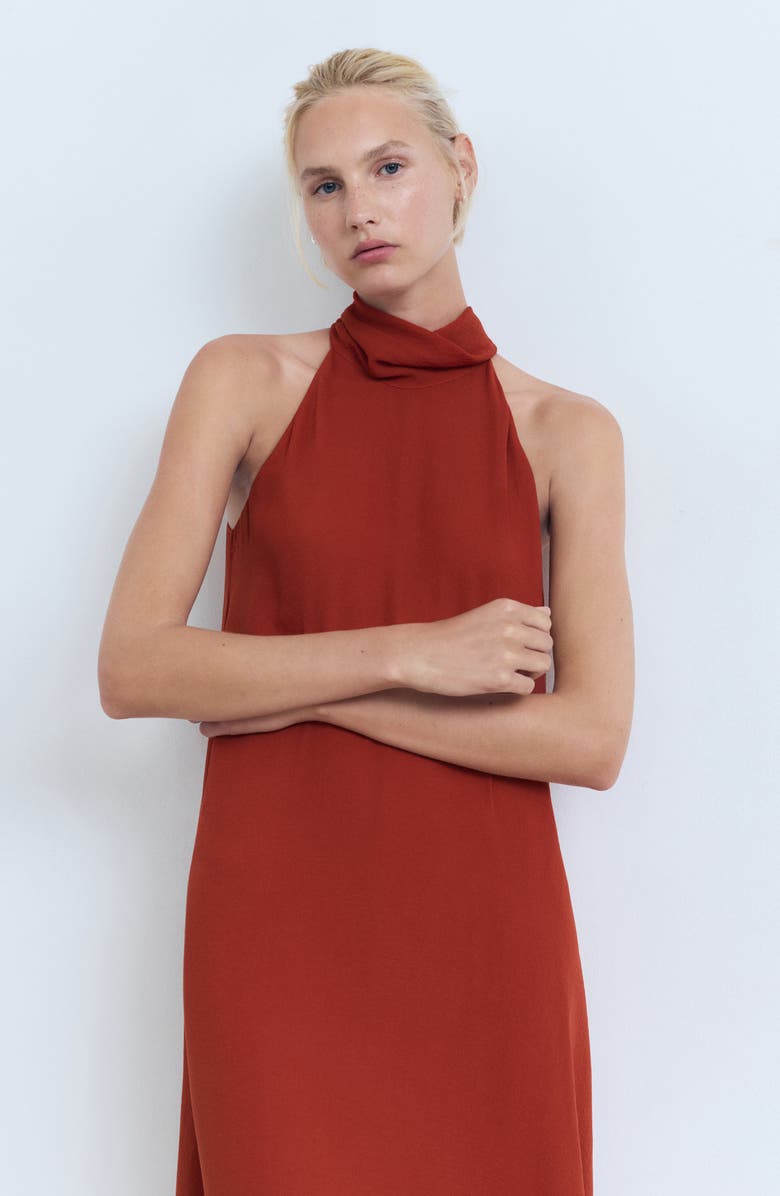 MANGO Tie Neck Sleeveless Maxi Dress, Alternate, color, Burnt Orange