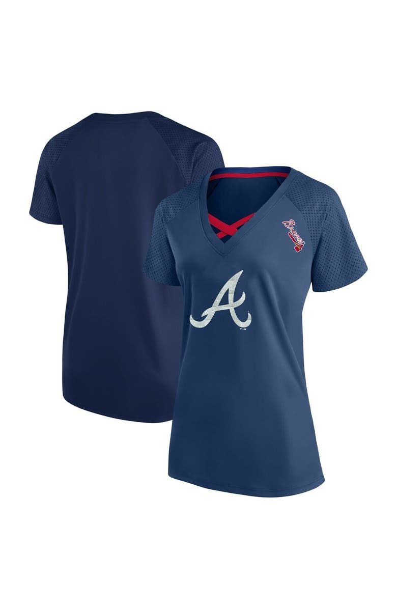 PROFILE Women's Profile Navy Atlanta Braves Plus Size Glitter Raglan V-Neck T-Shirt, Main, color,