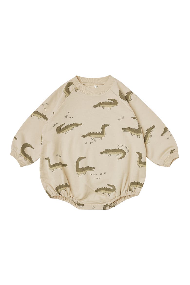 Crocodiles Long Sleeve Cotton Blend Bodysuit, Main, color, NATURAL