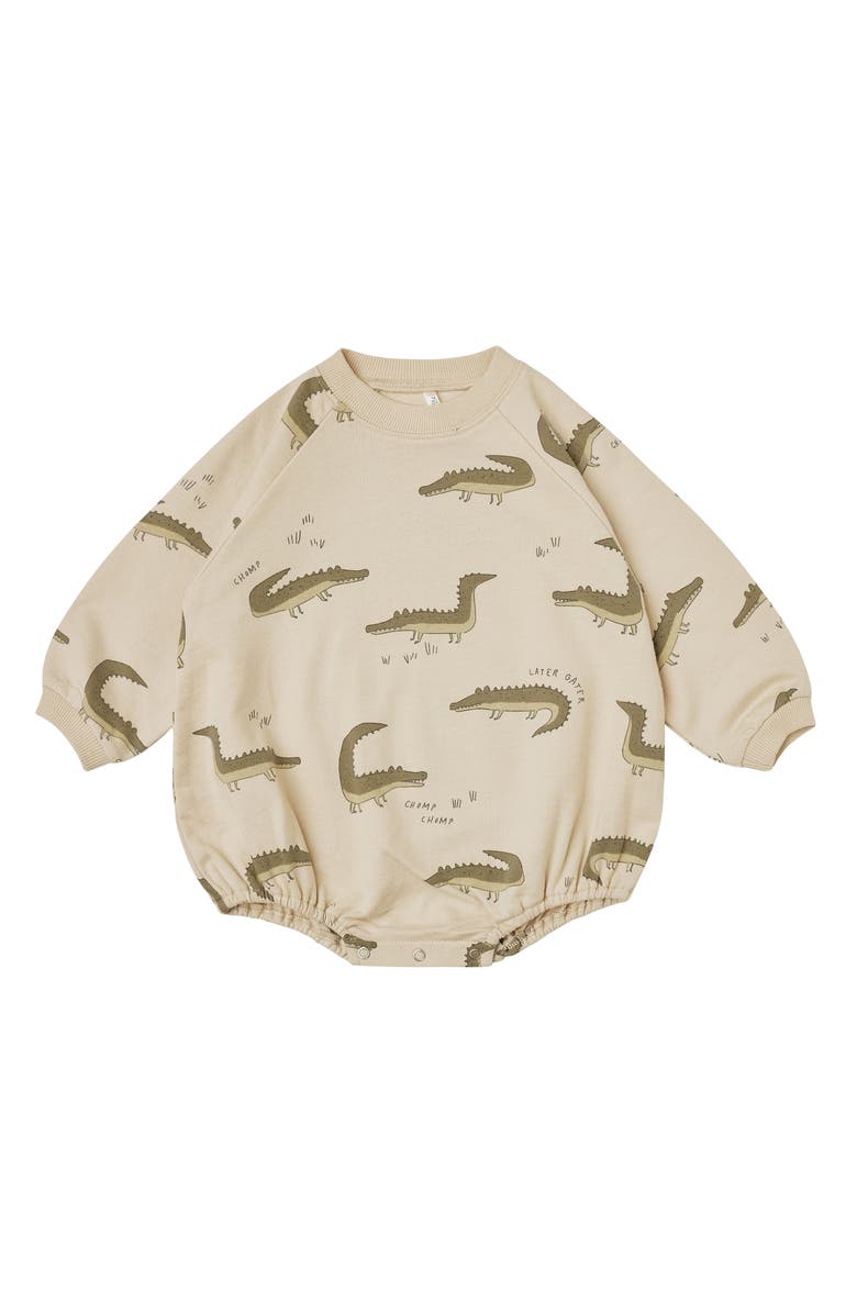 Rylee + Cru Crocodiles Long Sleeve Cotton Blend Bodysuit, Main, color, 