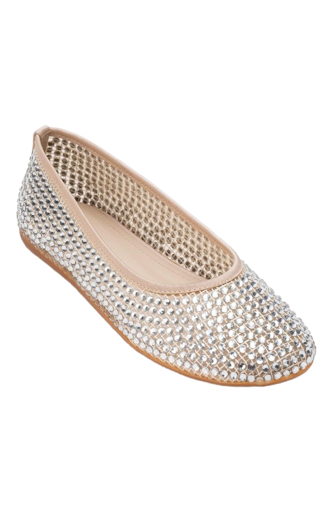 Prologue Shoes Runway Mesh Embellished Ballet Flat, Alternate, color, Beige Faux Leather