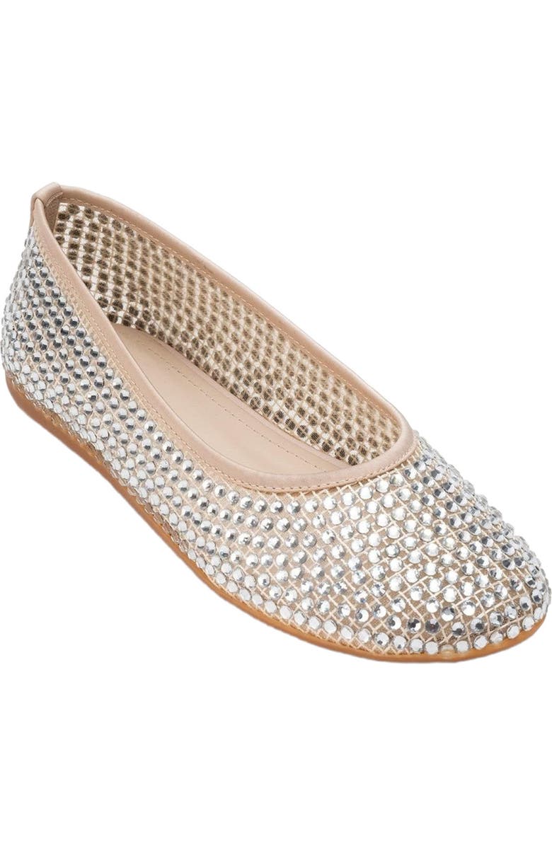 Prologue Shoes Runway Mesh Embellished Ballet Flat, Alternate, color, Beige Faux Leather