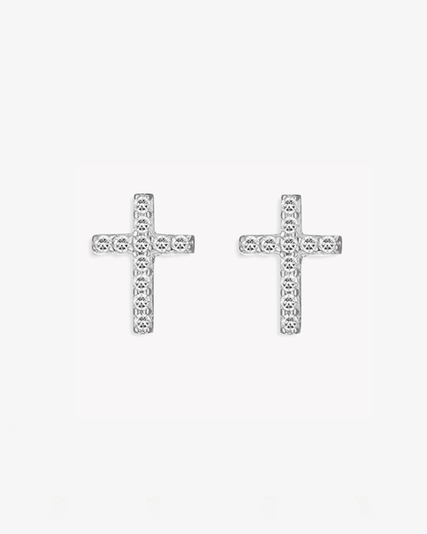 Pave CZ Cross Stud Earrings