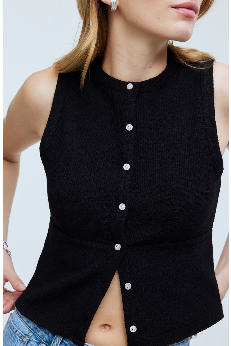 Split Crewneck Cardigan Tank, Alternate, color, TRUE BLACK