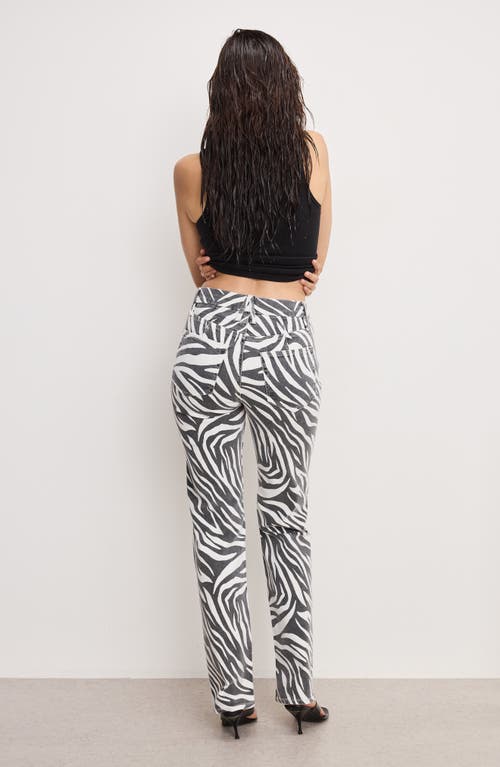 Good American Womens Cloud White Zebra002 Good Icon Straight-leg Stretch-denim Blend Jeans In Black