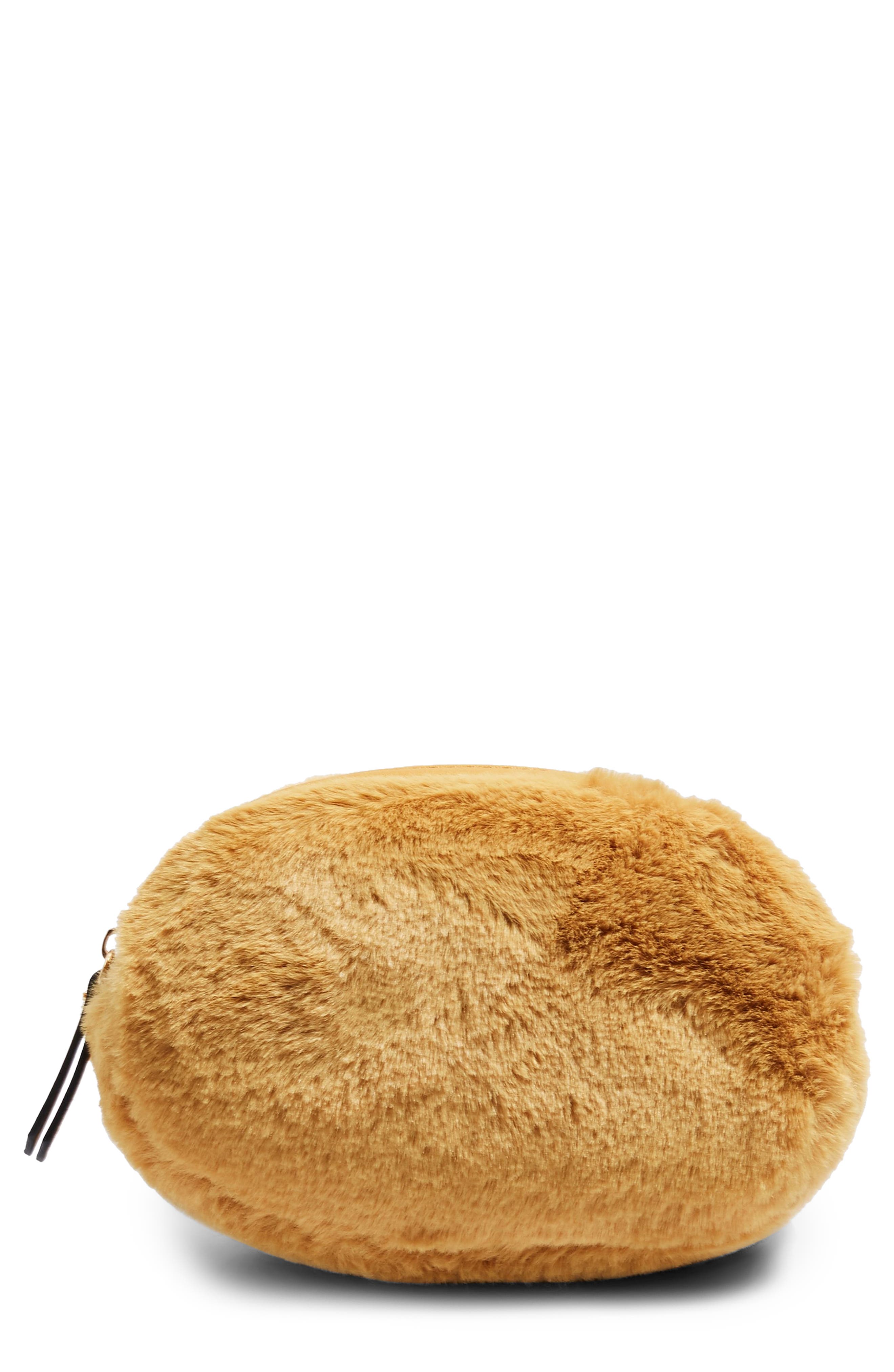 Faux Fur Oval Bumbag, Main, color, MUSTARD