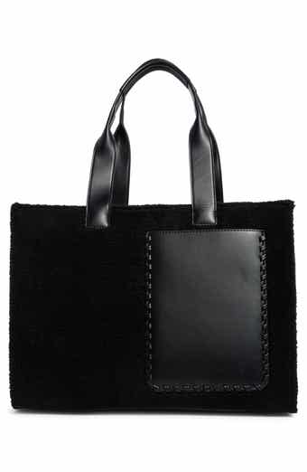 BCBG Whipstitch Faux Shearling Tote Bag with Pouch