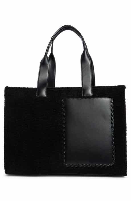 BCBG Whipstitch Faux Shearling Tote Bag with Pouch