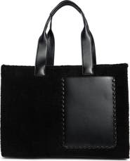 BCBG Whipstitch Faux Shearling Tote Bag with Pouch