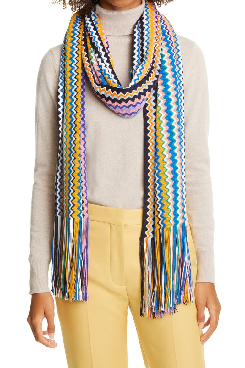 Zigzag Wool Blend Scarf, Main, color, MULTI PURPLE