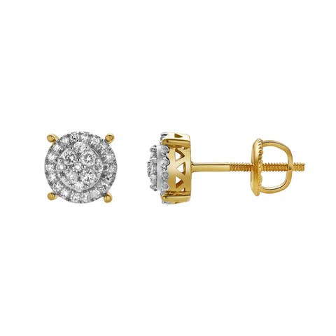 Oralith 10K Yellow Gold Cluster Diamond Unisex Earrings - 0.24 Cts
