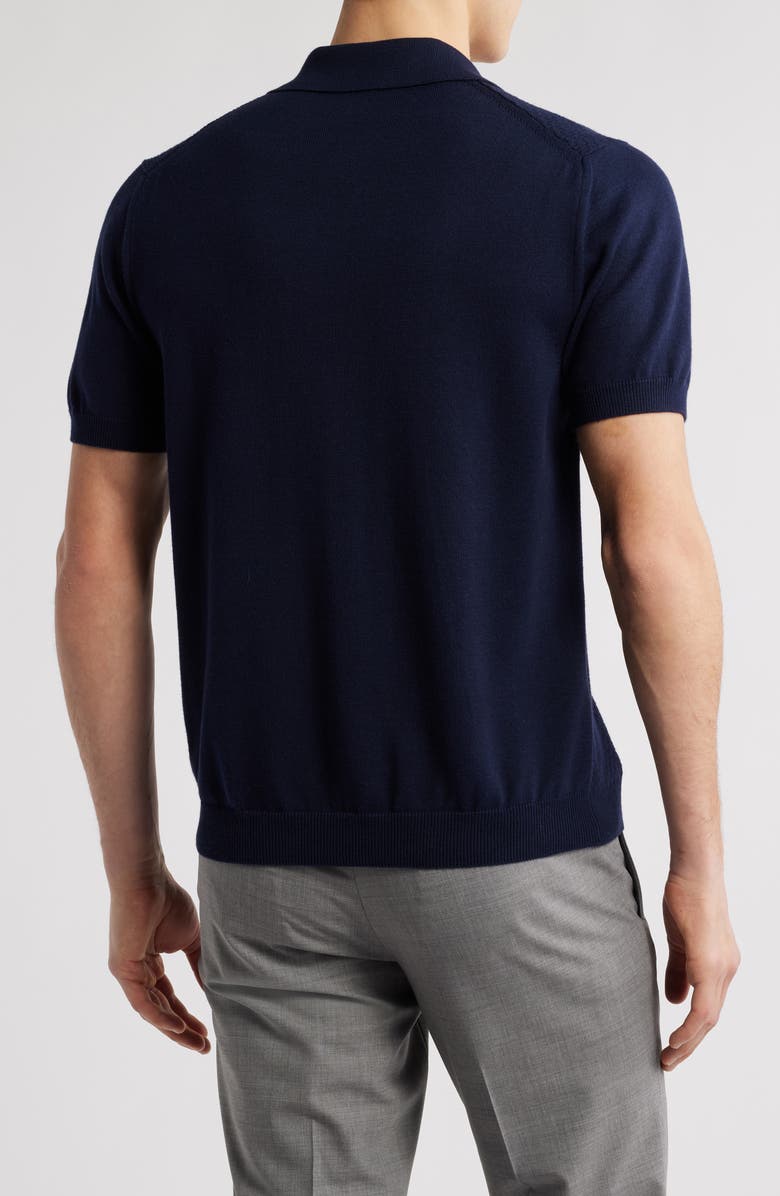 Canali Short Sleeve Ribbed Cotton & Modal Polo Sweater, Alternate, color, Navy
