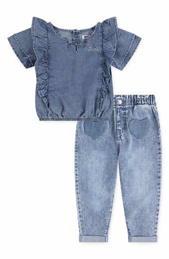Kids' Heart Pocket Denim Top and Jeans Set