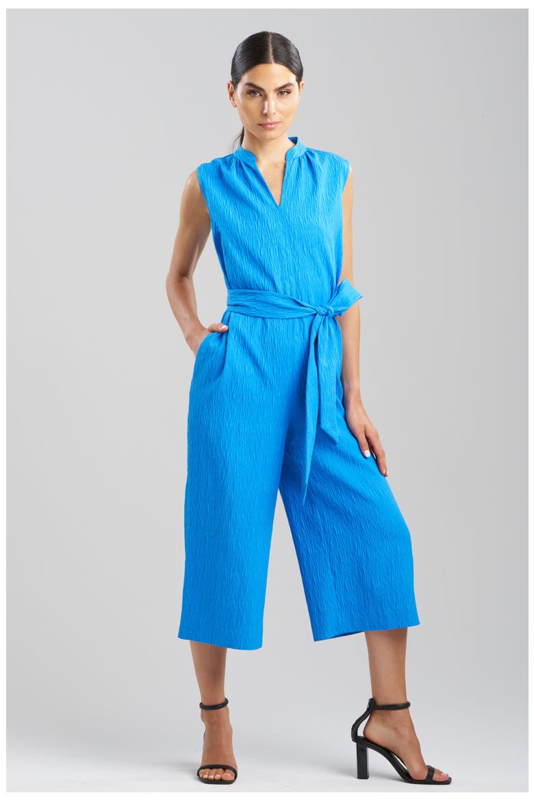TEXTURED Jacquard Mandarin Collar Jumpsuit, Main, color, MALIBU BLUE