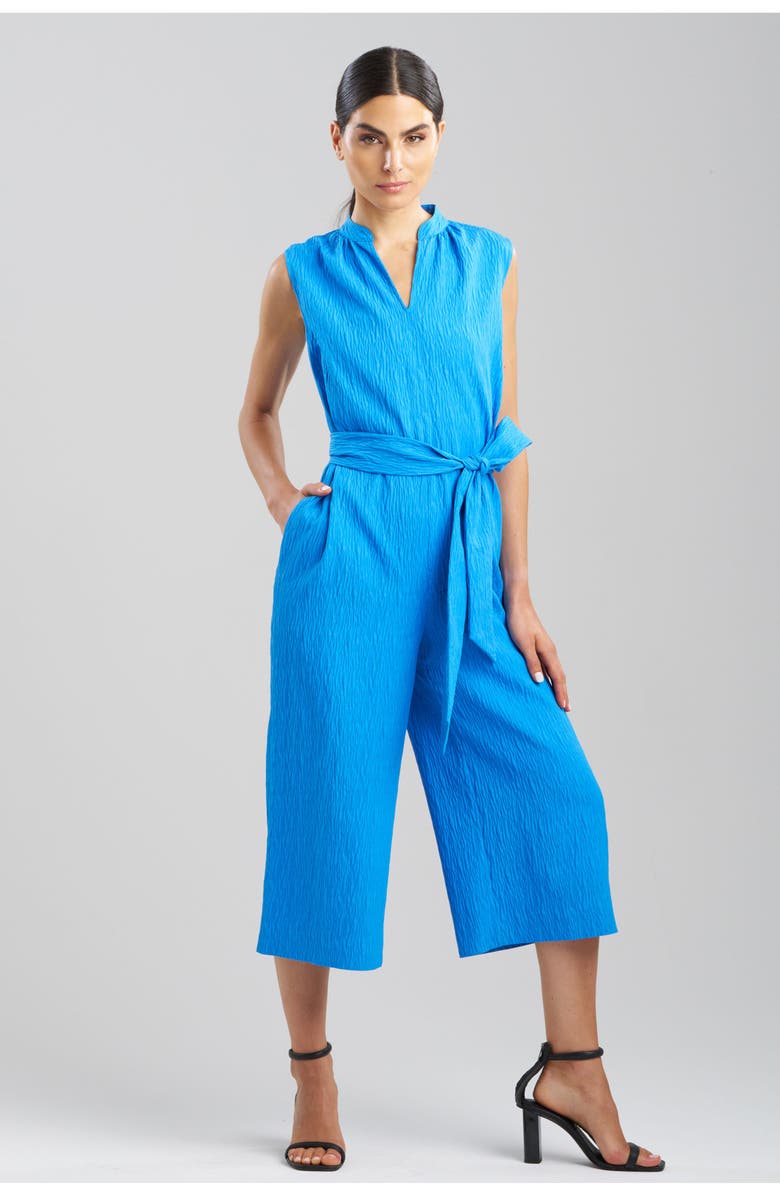 Natori TEXTURED Jacquard Mandarin Collar Jumpsuit, Main, color, Malibu Blue