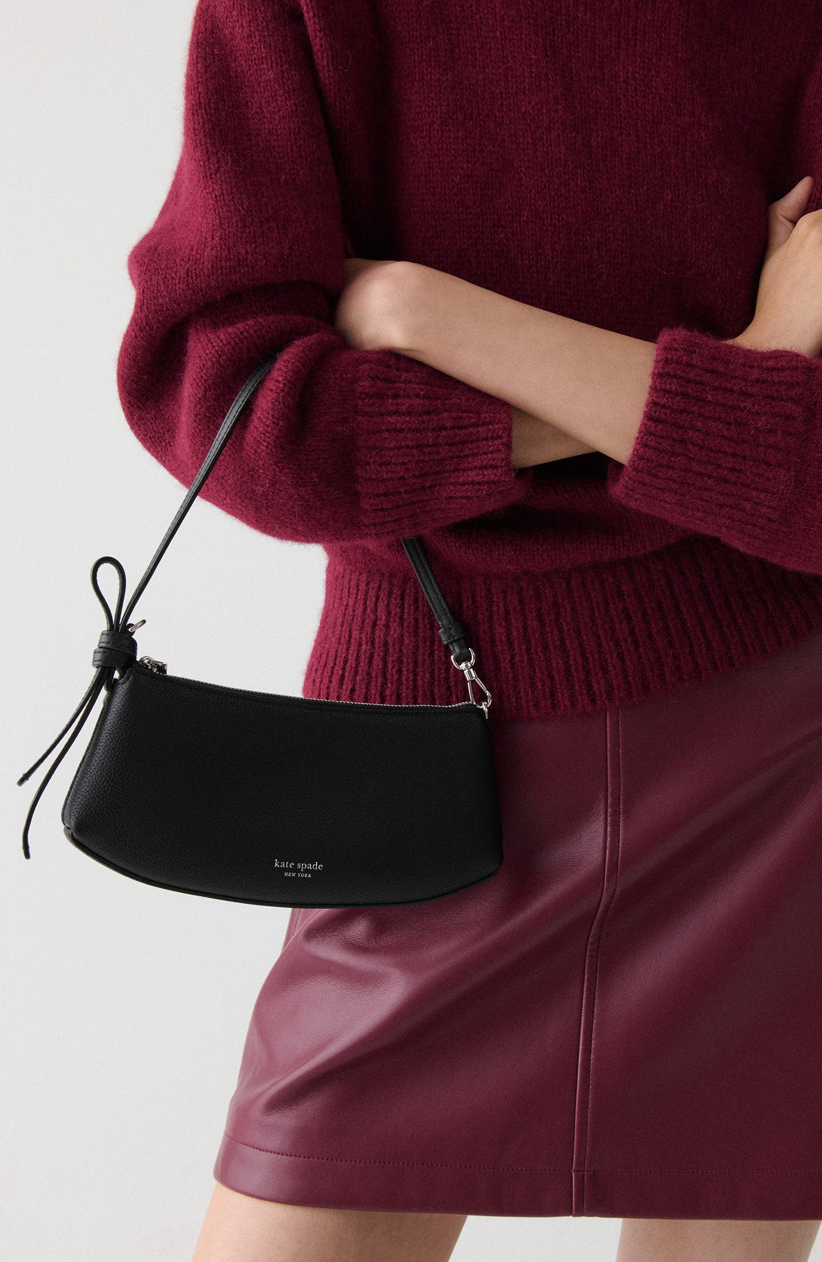 Kate Spade New York loop pebble leather shoulder bag, Alternate, color, Black