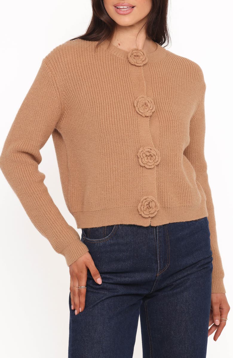Petal & Pup Jones Rosette Cardigan, Main, color, Mocha