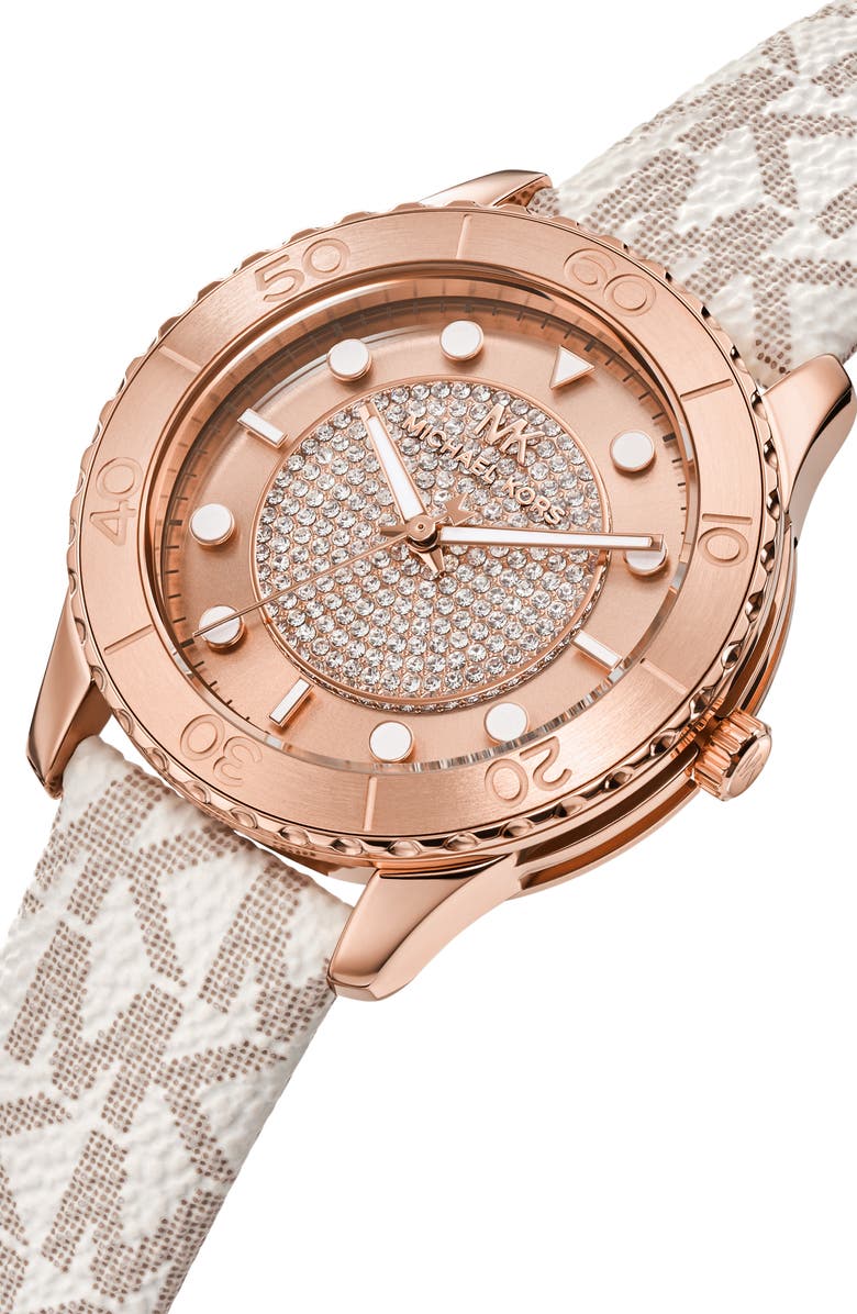 Michael Kors MICHAEL Michael Kors Runway Pavé MK Logo Canvas Strap Watch, 40mm, Alternate, color, 