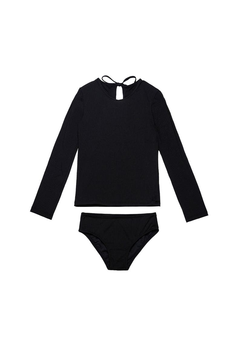 Gottex Kids Freya Rib Long Sleeve Rash Guard Set, Main, color, Black