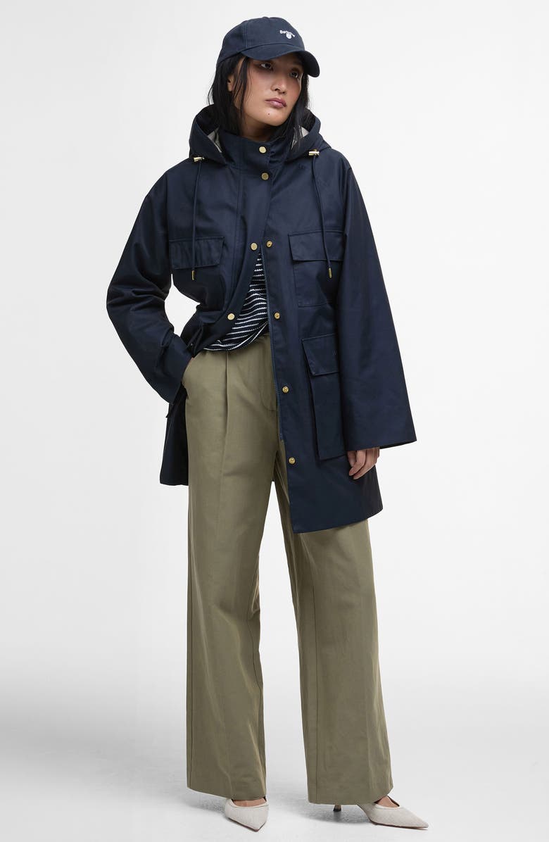Barbour Khai Waterproof Hooded Raincoat, Alternate, color, Dark Navy/Rosemary Tartan