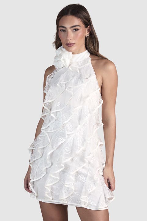 Lace Frill Mini Bridal Dress