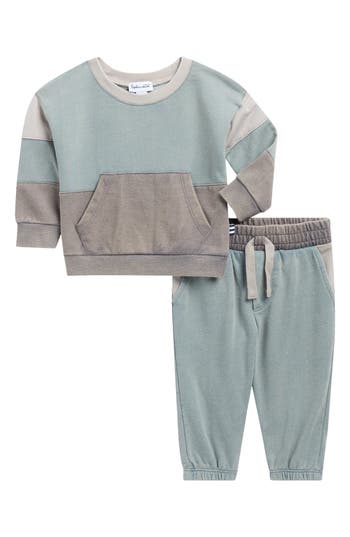 Splendid Washed Colorblock Sweatshirt & Joggers Set In Green