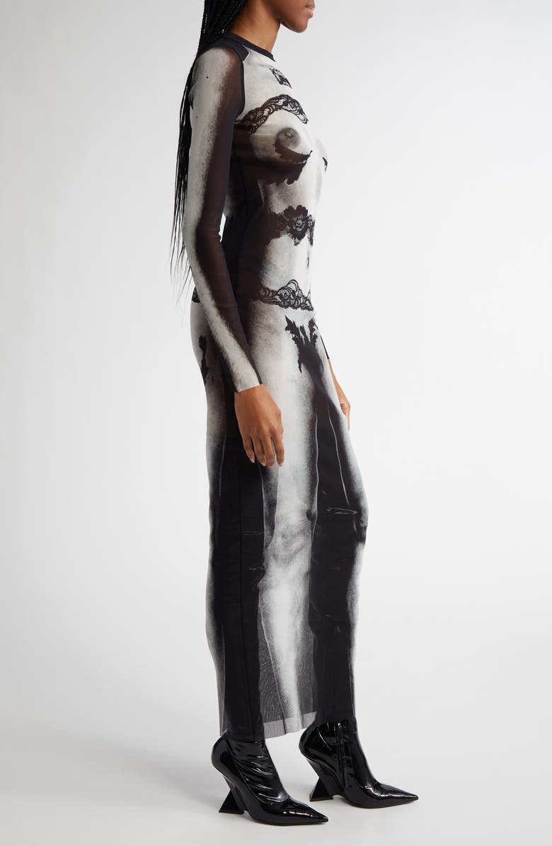 Jean Paul Gaultier Trompe l'Oeil Long Sleeve Mesh Dress, Alternate, color, 