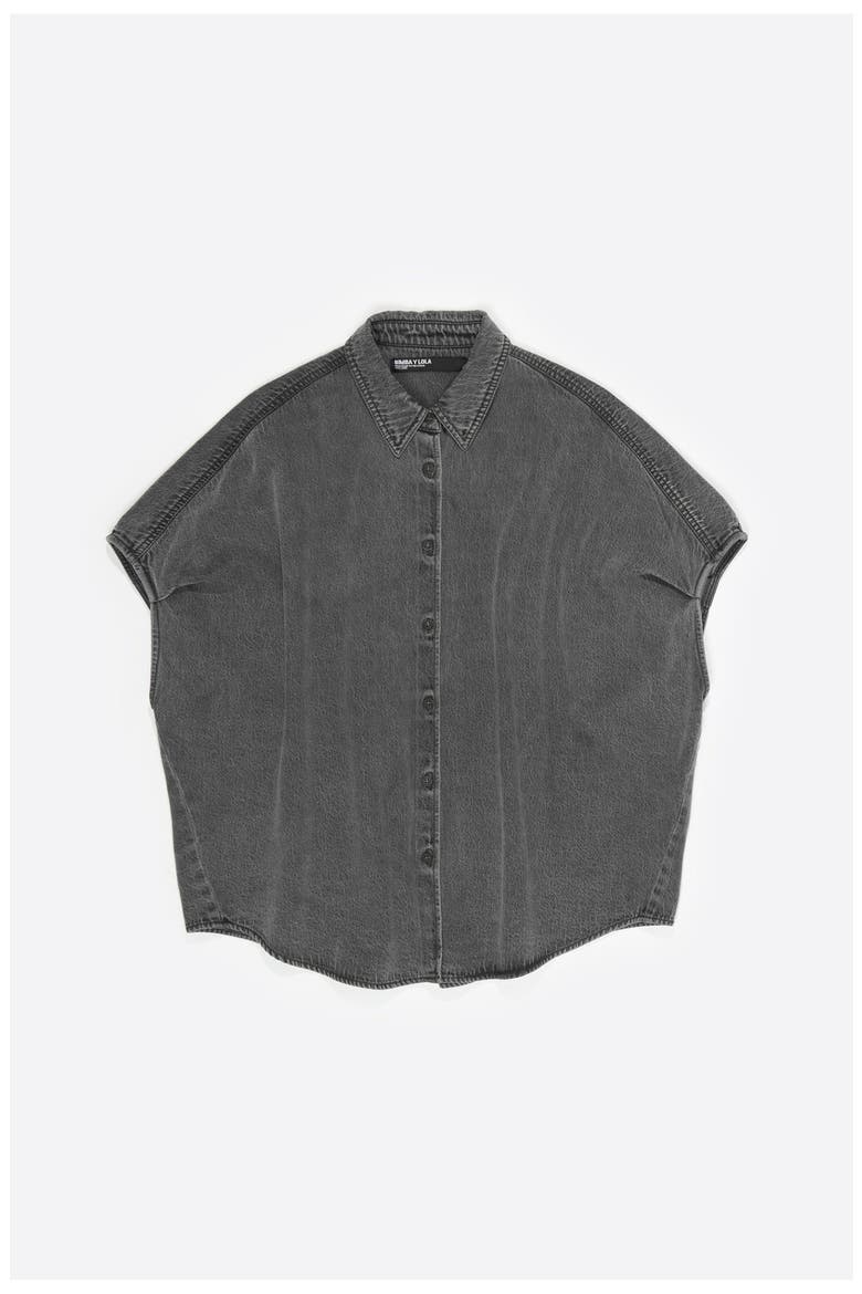 Black washed denim cape shirt, Alternate, color, WASHED DENIM BLACK