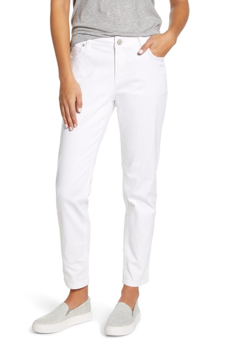 Ella Twill Slim Boyfriend White Jeans, Main, color, WHITE