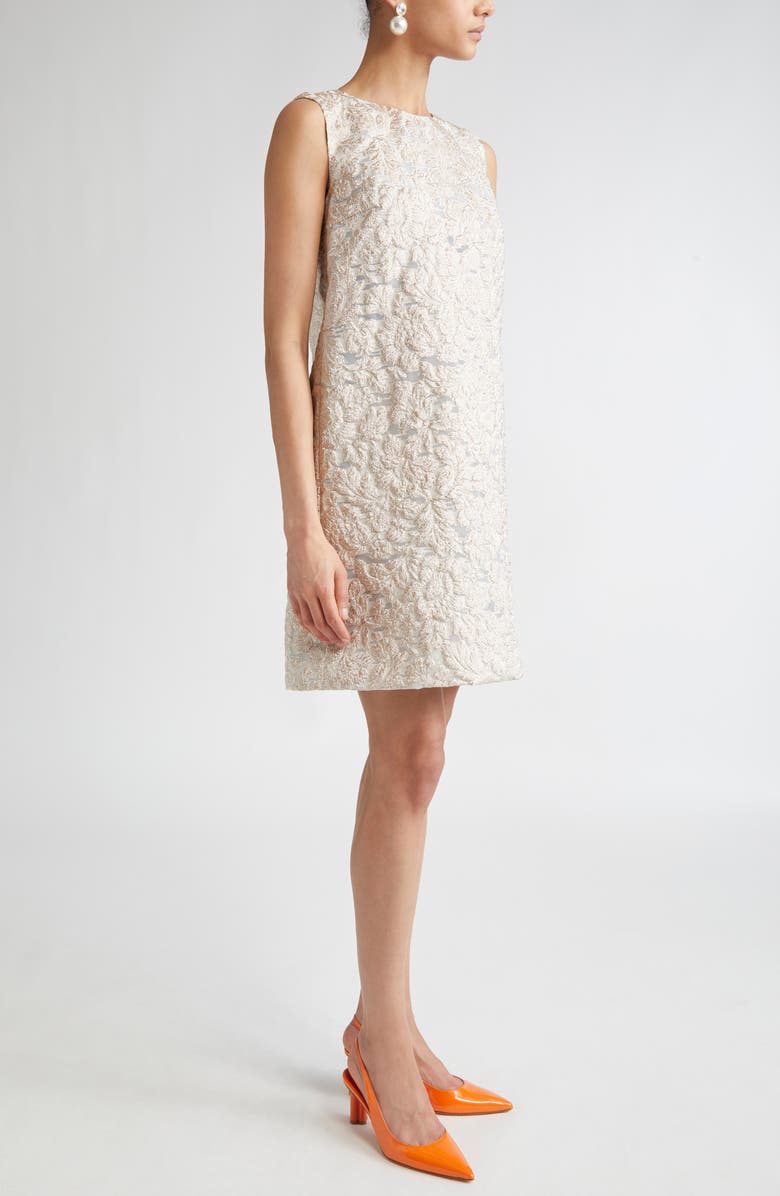 Carolina Herrera Metallic Fil Coupé Shift Cocktail Dress, Alternate, color, Gold