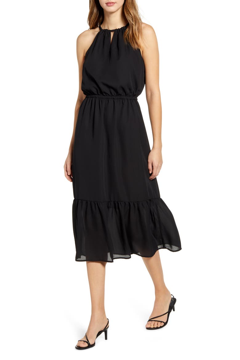 Gibson x International Women's Day Living in Yellow Halter Midi Dress, Main, color, BLACK