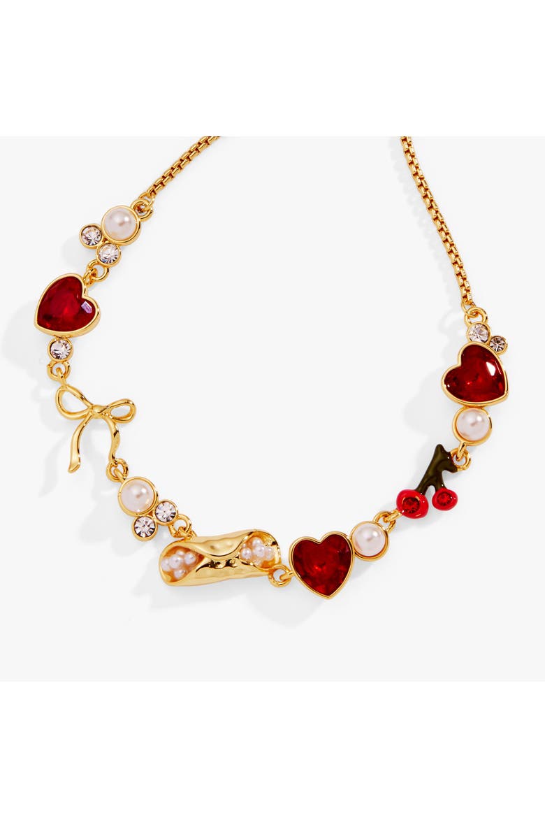 'There Cannoli Be You' Bow & Heart Adjustable Bolo Bracelet, Alternate, color, Gold