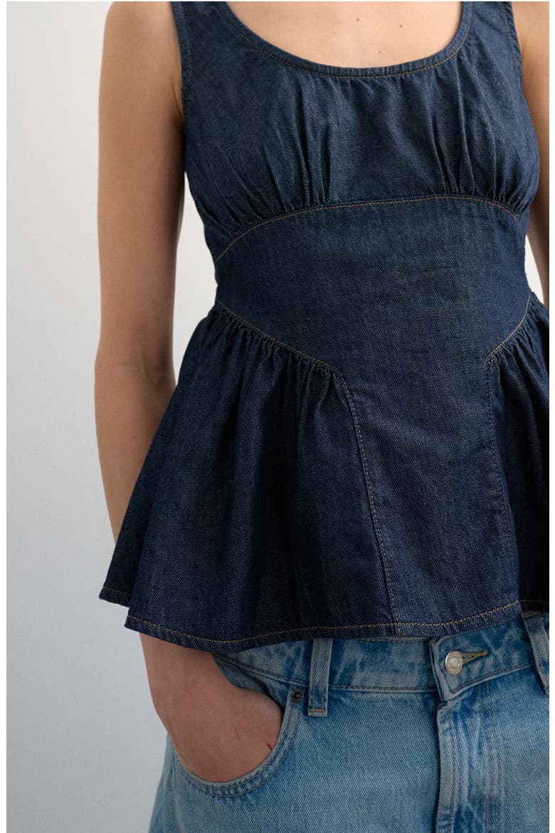 Denim Peplum Tank, Alternate, color, BLUE