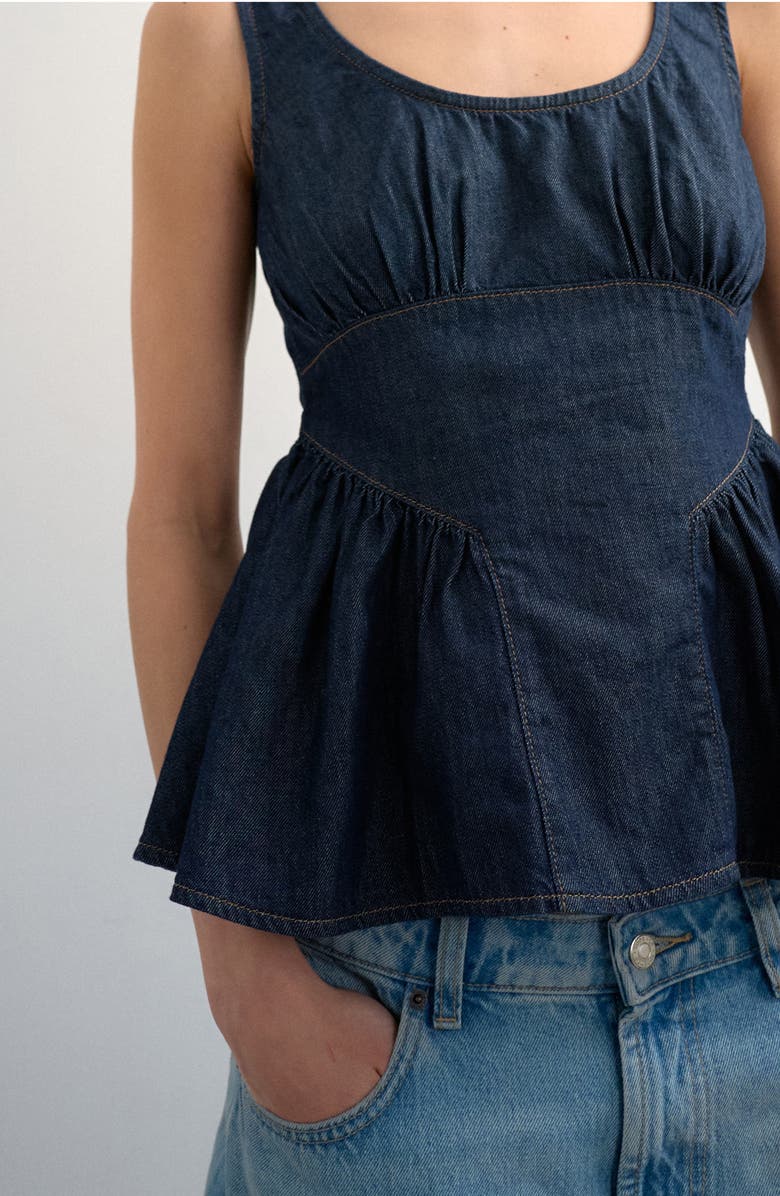 Topshop Denim Peplum Tank, Alternate, color,
