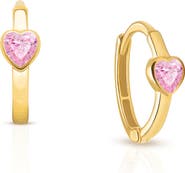 Tiny Blessings 14K Gold True Love Pink Heart Huggie Hoop Earrings