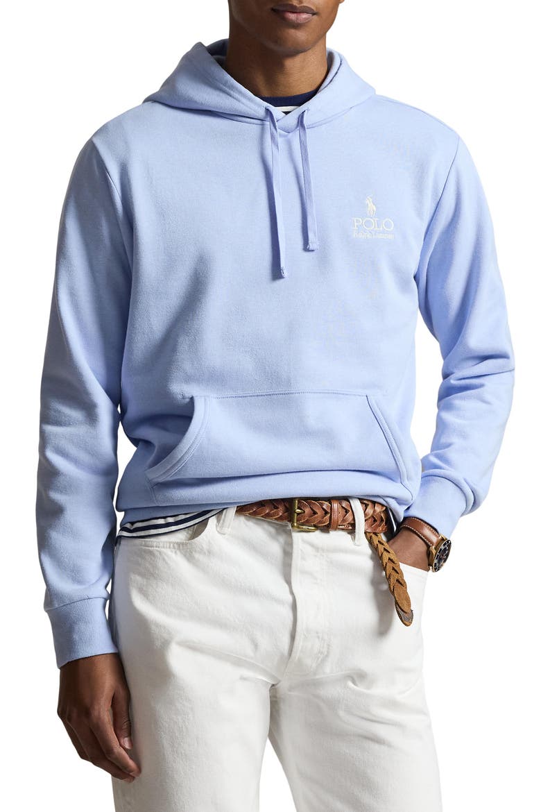 Logo Embroidered Fleece Hoodie, Main, color, PEBBLE BLUE