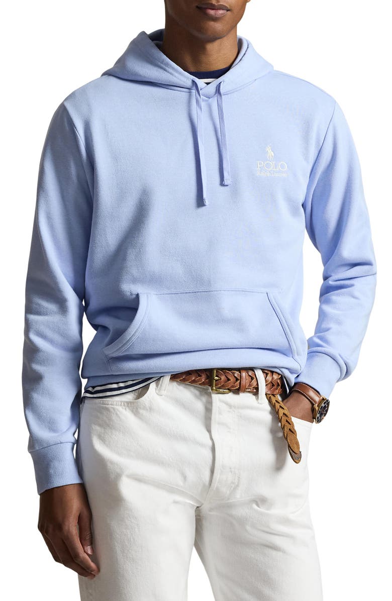 Polo Ralph Lauren Logo Embroidered Fleece Hoodie, Main, color, Pebble Blue