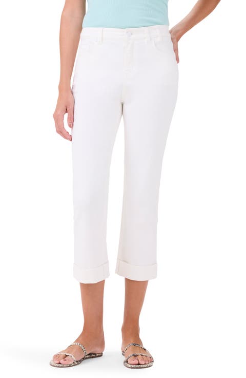 High Waist Straight Leg Roll Cuff Jeans (Paper White)