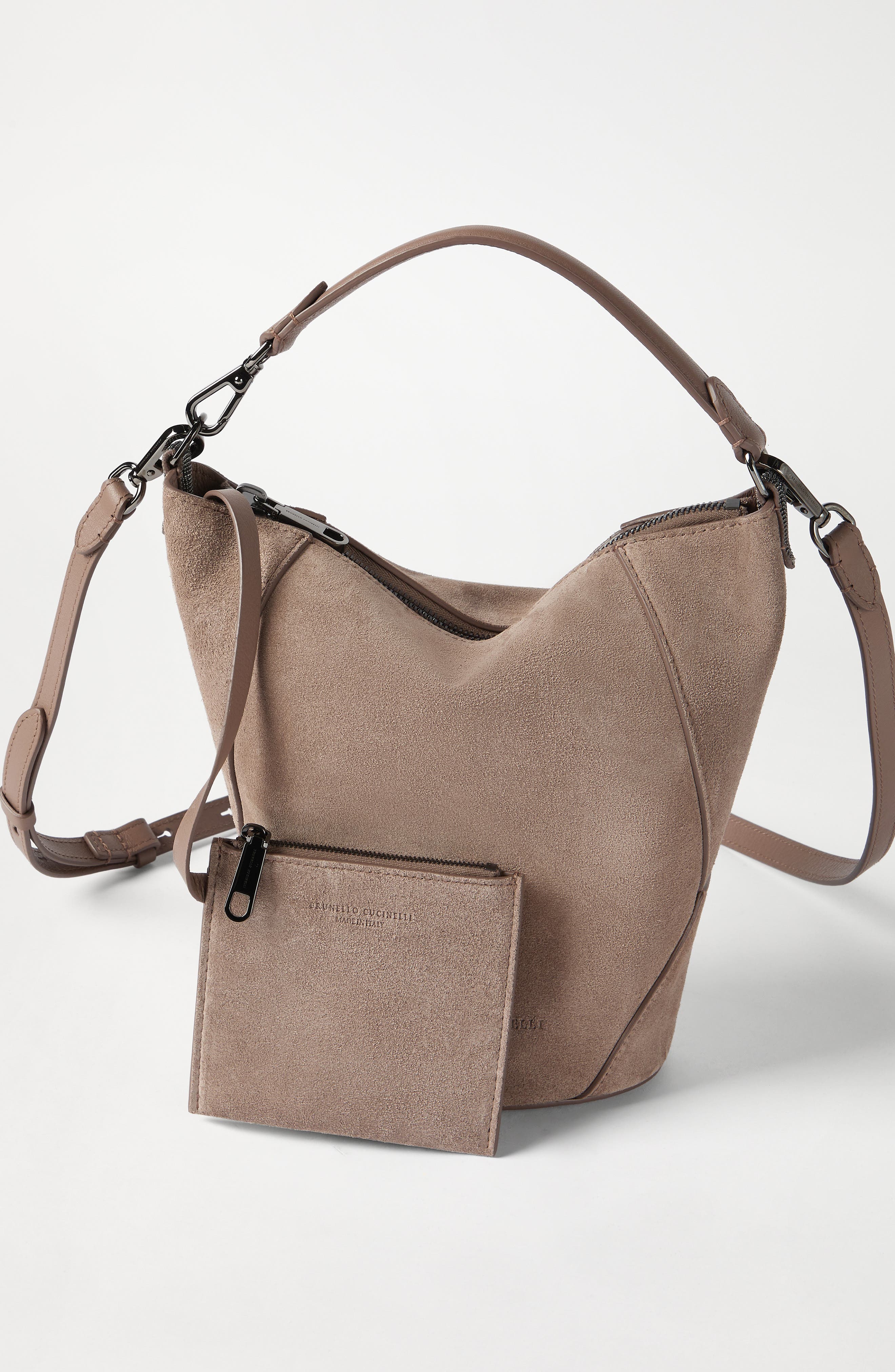 BC Duo bucket bag in suede, Alternate, color, Light Brown