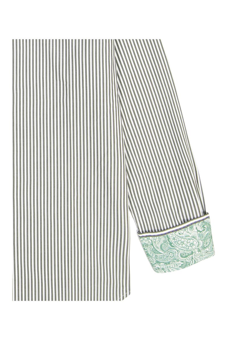 Greenwich Pinstripe Stretch Cotton Button-Up Shirt, Alternate, color, OLIVE