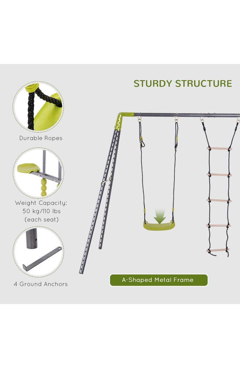 HOMCOM 3-in-1 Kid Backyard Swing Set with Swing Seat, Glider, Climbing Ladder, Alternate, color, 