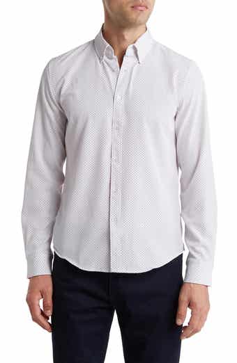 Polka Dot Print Stretch Button-Up Sport Shirt