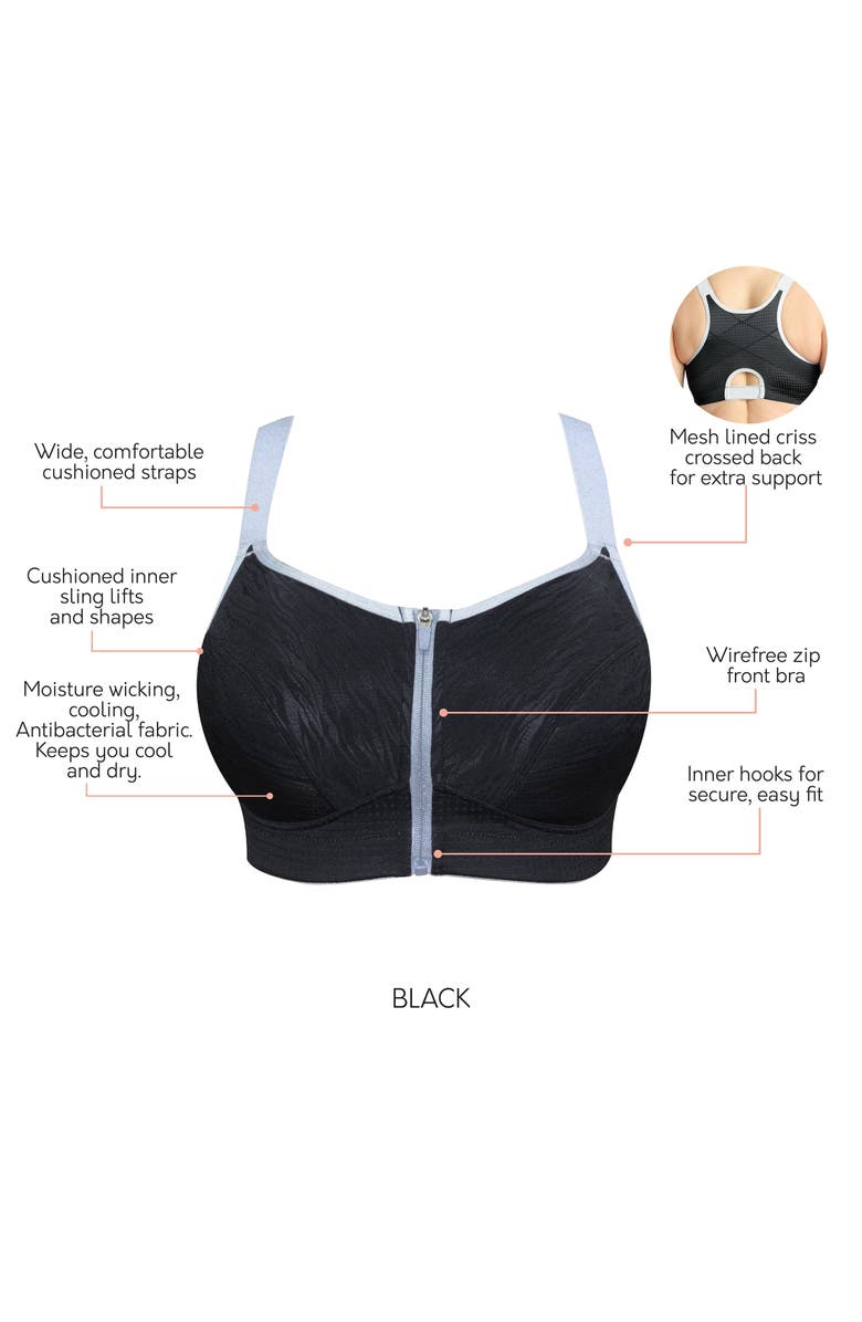 Parfait Wave Front Zipper Sports Bra, Alternate, color, Black