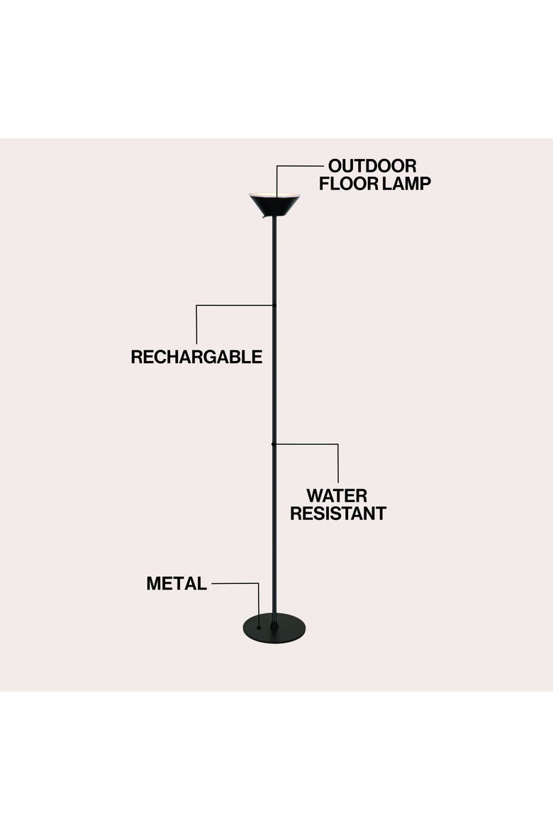 Elias Torchiere Metal Adjustable Height Rechargeable Cordless Integrated Portable Touch Sensor Dimmable LED Indoor/Outdoor Floor Lamp, Alternate, color, Black