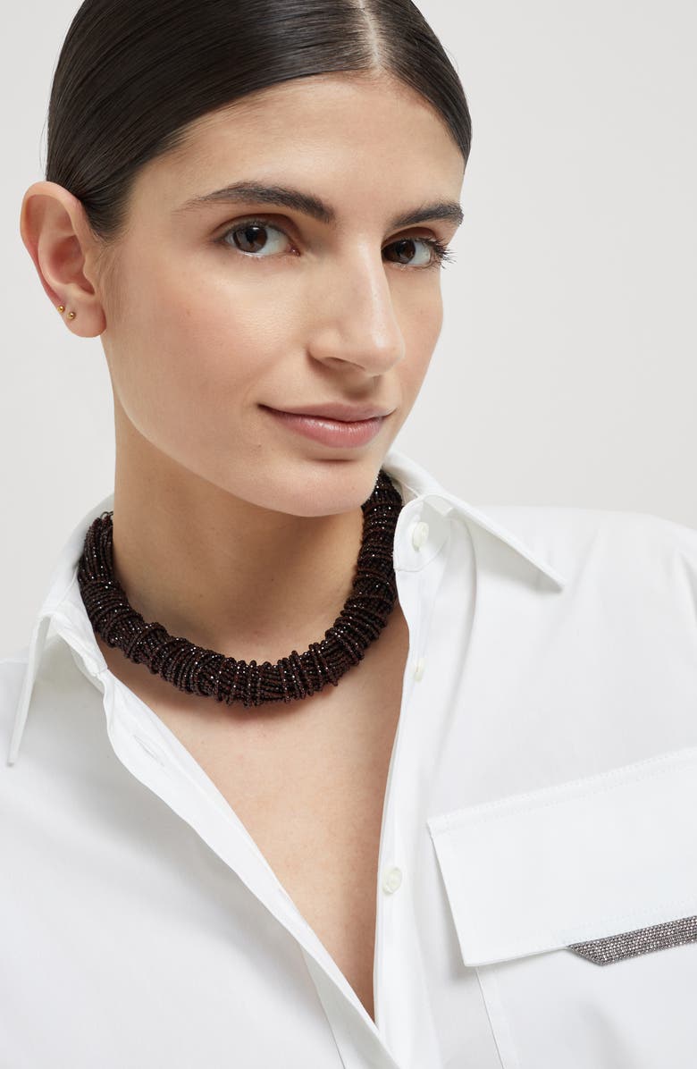 Brunello Cucinelli Vetro and Silver choker, Alternate, color, Chocolate