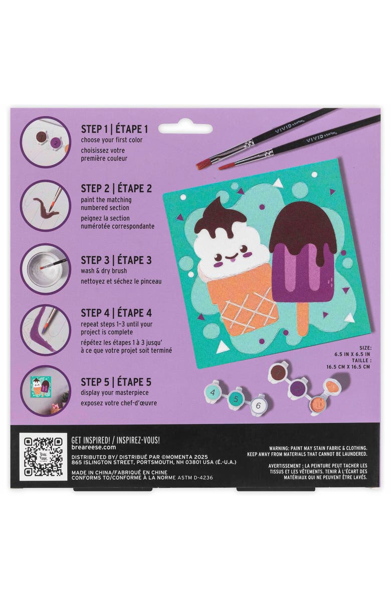 Brea Reese Vivid Acrylic Mini Paint By Number Kit, Ice Cream, 6 x 6 Inch Canvas, Alternate, color, Multicolored