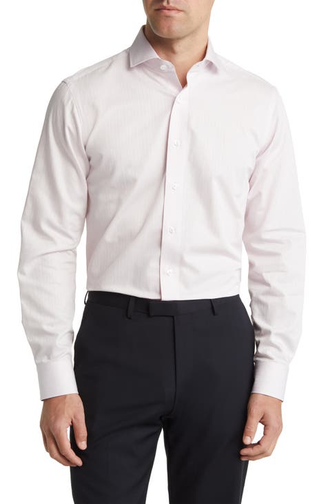 Trim Fit Textured Herringbone Dress Shirt