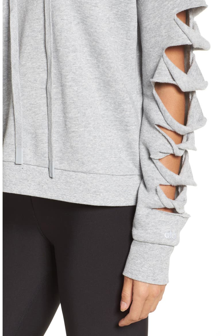 Slay Slashed Long Sleeve Hoodie, Alternate, color, DOVE GREY HEATHER